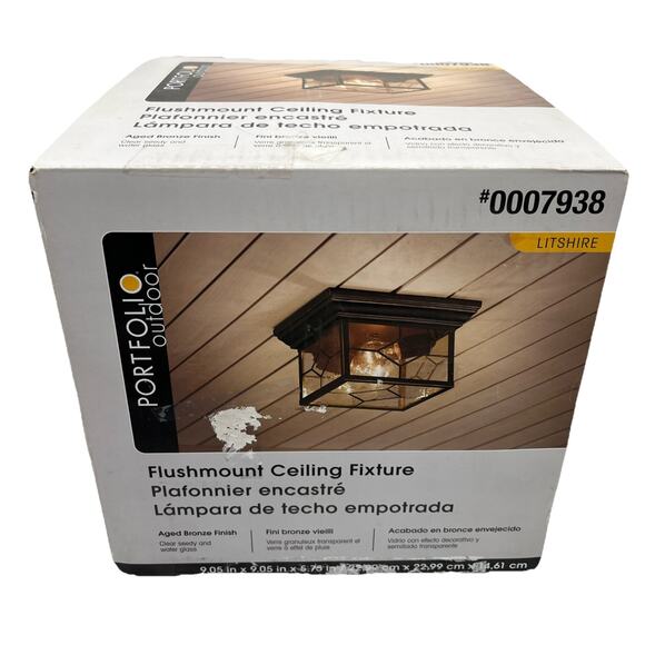 Portfolio Litshire 9.05-in Outdoor Flush Mount Ceiling Fixture Aged Bronze. {C5} - Picture 1 of 13